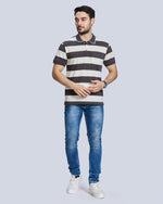 Dark Grey Strpied Polo Neck T-Shirt