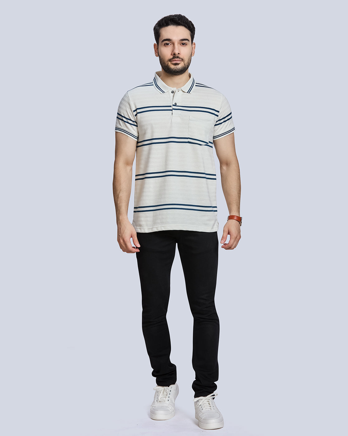 OffWhite Striped Polo Neck T-Shirt