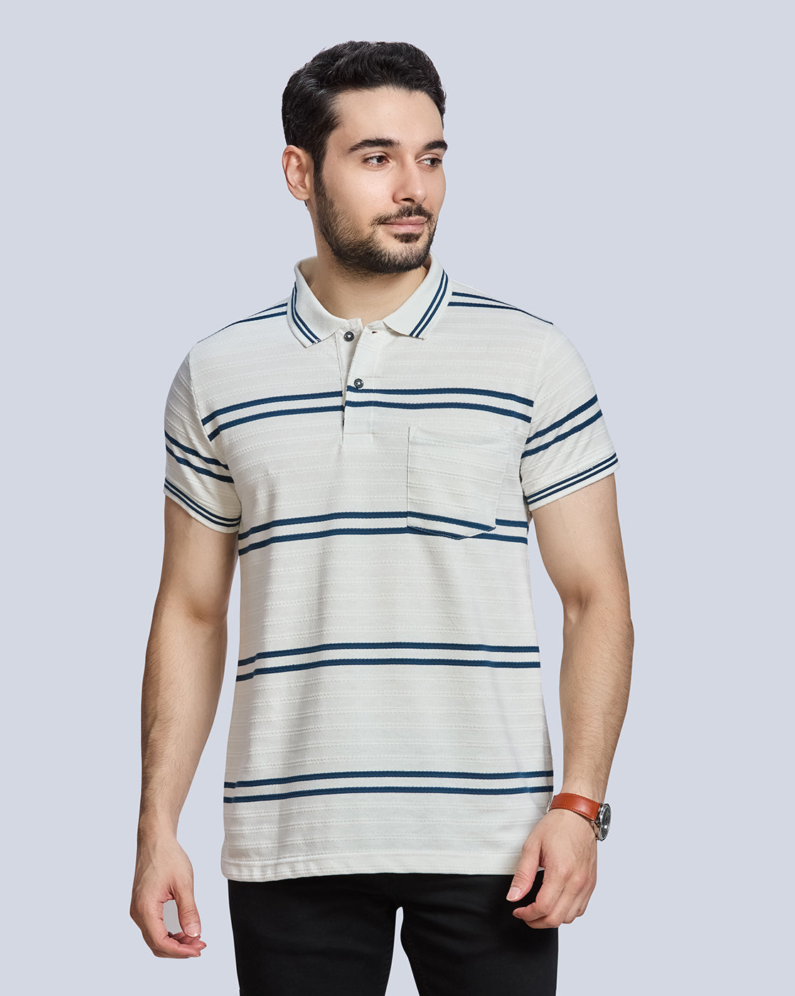 OffWhite Striped Polo Neck T-Shirt