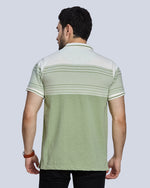 Light Green Striped Polo Neck T-Shirt