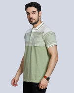 Light Green Striped Polo Neck T-Shirt