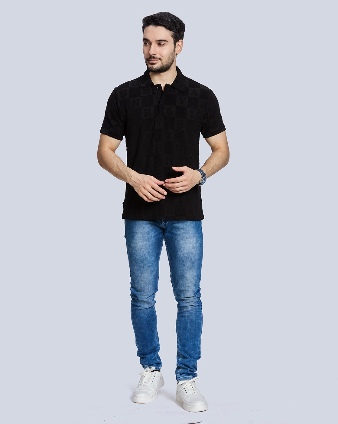 Checked Polo Neck T-Shirt