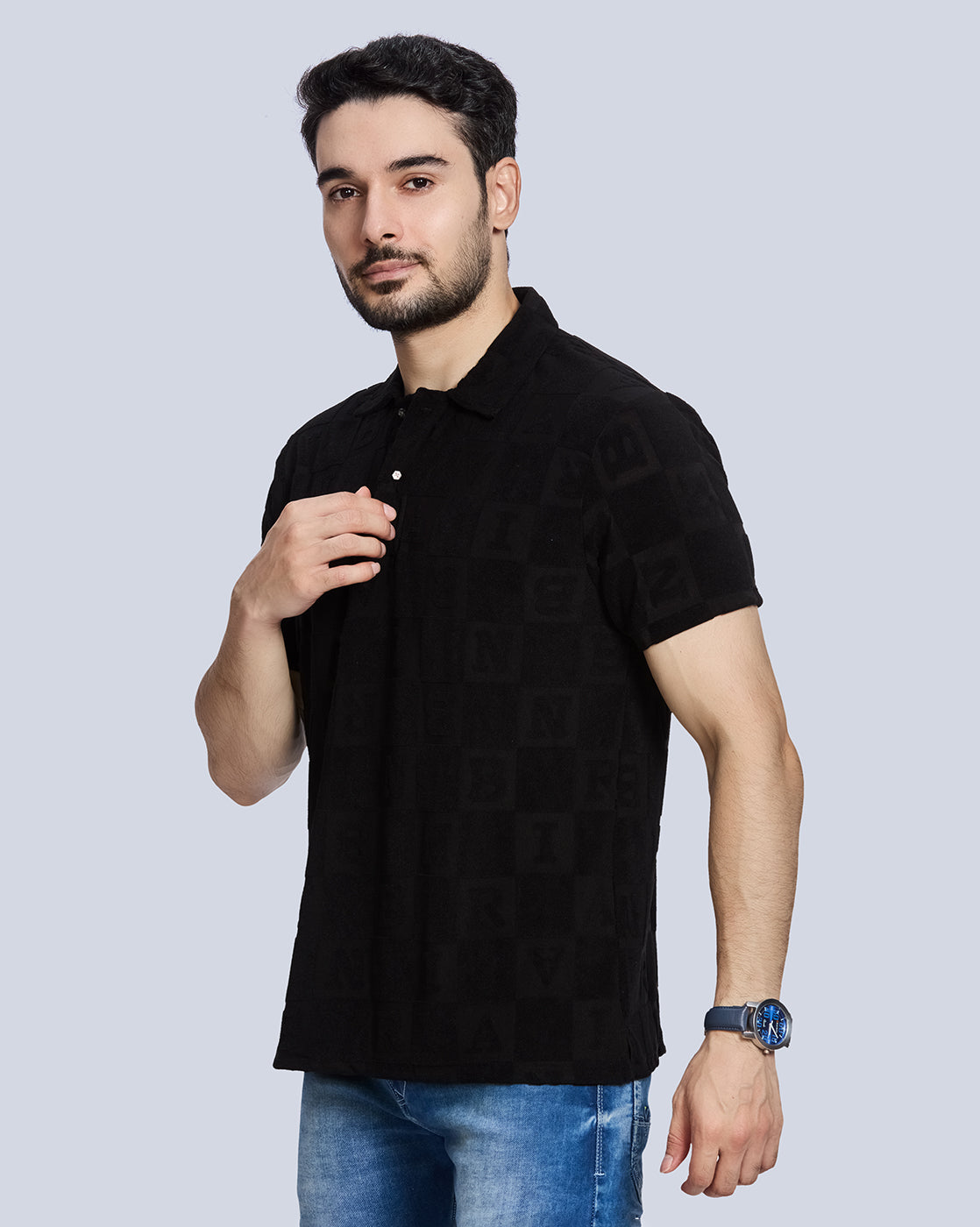 Checked Polo Neck T-Shirt
