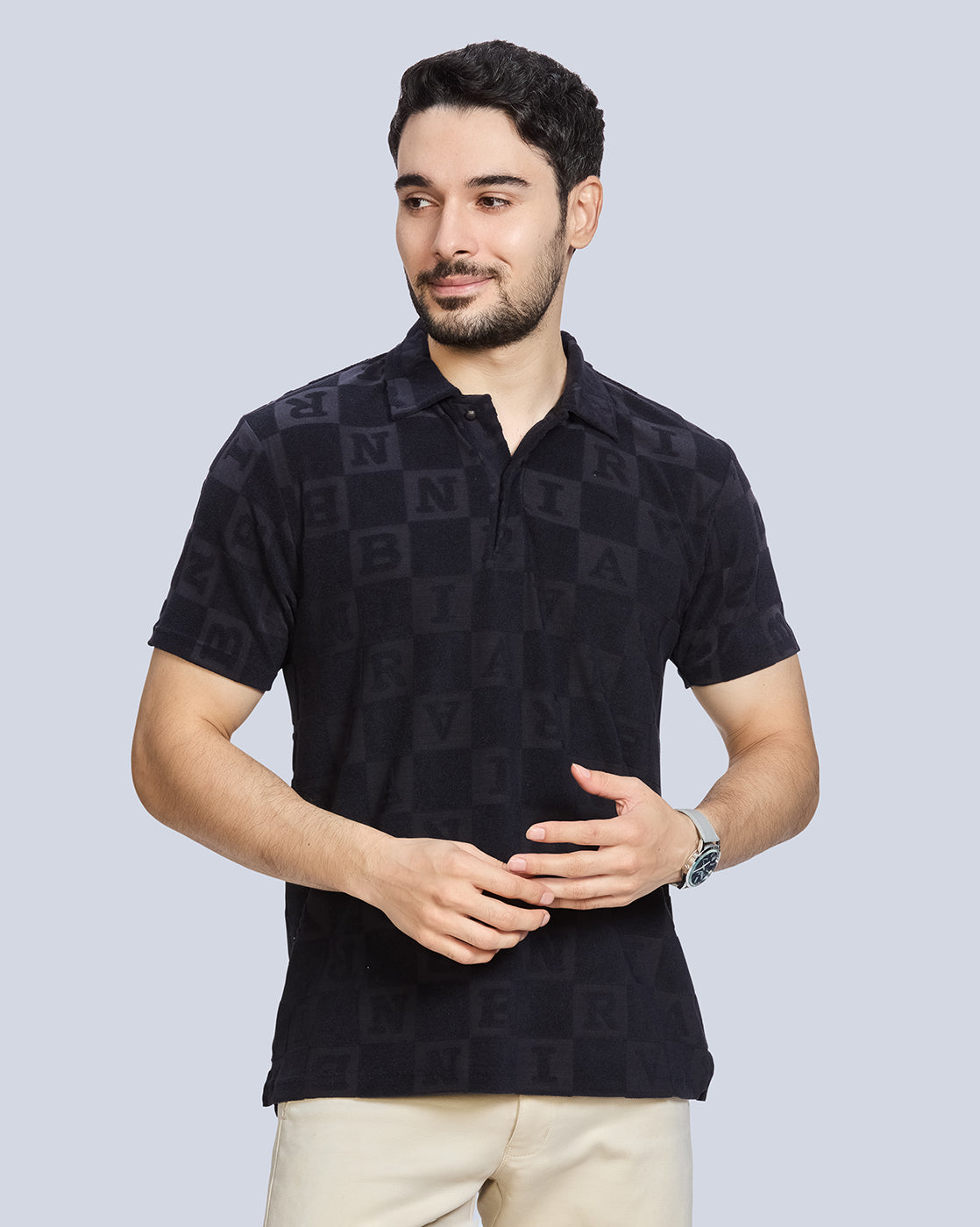 Checked Polo Neck T-Shirt