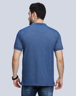 Blue Milange Checked Polo Neck T-Shirt