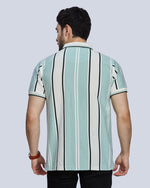 Light Aqua Striped Polo Neck T-Shirt