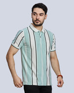 Light Aqua Striped Polo Neck T-Shirt