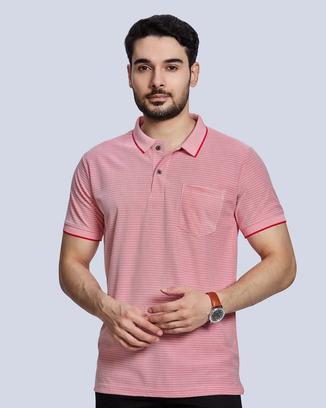 Red Striped Polo Neck T-Shirt