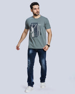 Grey Graphic Print Round Neck Cotton T-Shirt