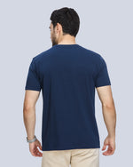 Navy Blue Graphic Print Round Neck Cotton T-Shirt