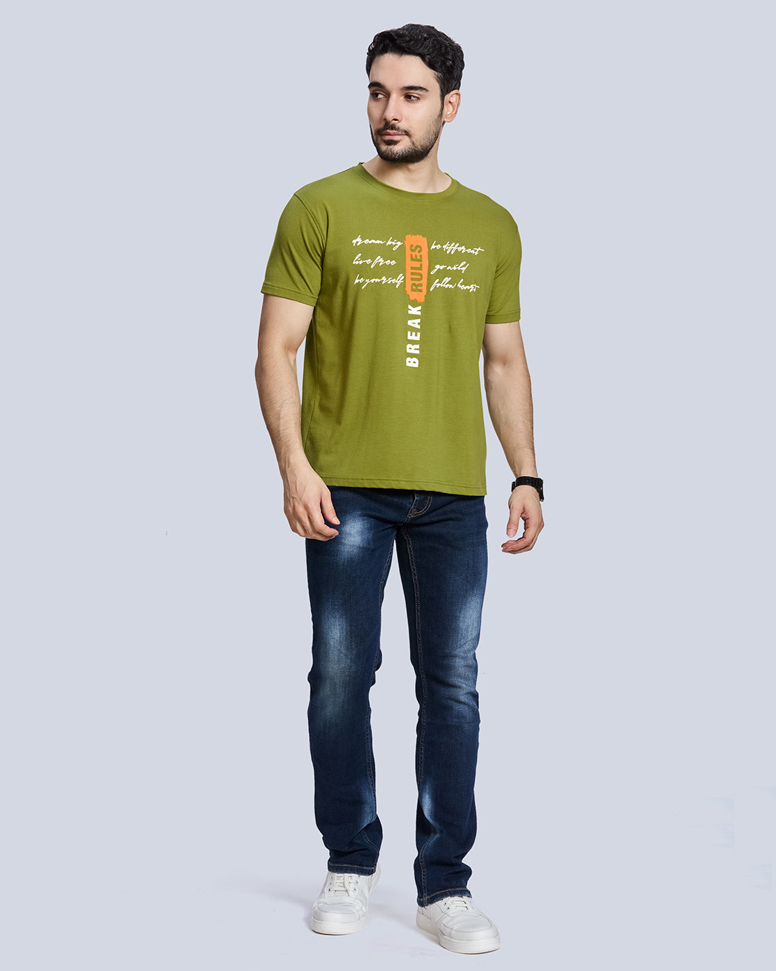Green Graphic Print Round Neck Cotton T-Shirt