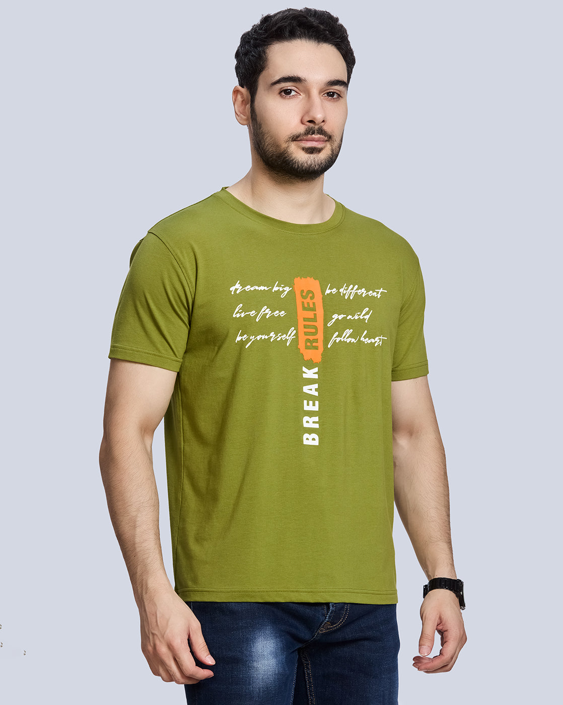 Green Graphic Print Round Neck Cotton T-Shirt