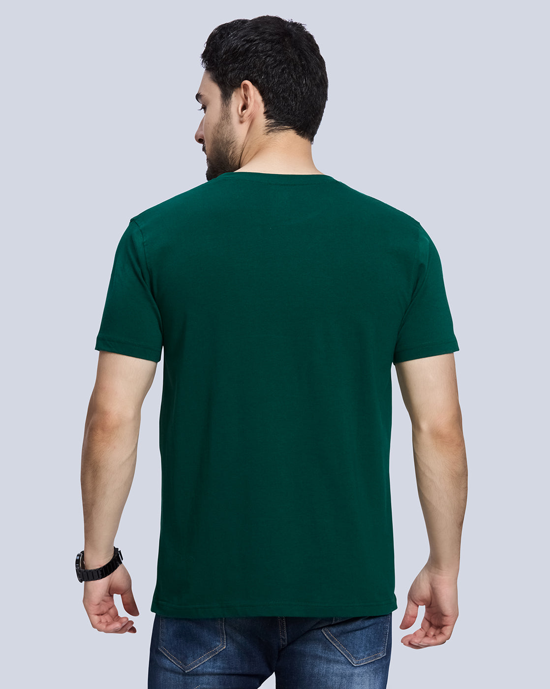 Beach Green Graphic Print Round Neck Cotton T-Shirt