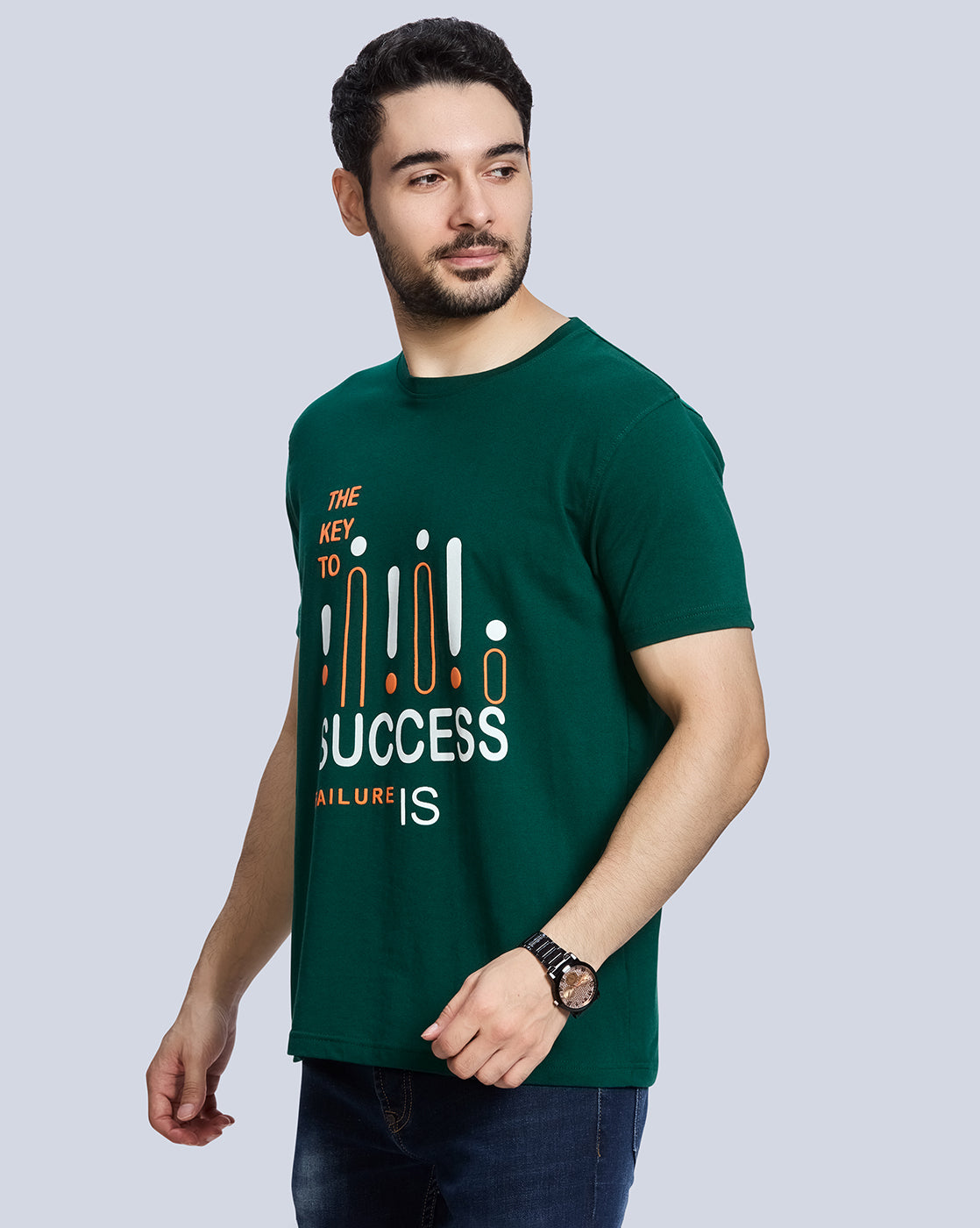 Beach Green Graphic Print Round Neck Cotton T-Shirt