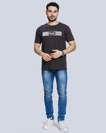Dark Grey Graphic Print Round Neck Cotton T-Shirt