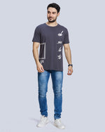 Grey Graphic Print Round Neck Cotton T-Shirt