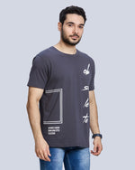 Grey Graphic Print Round Neck Cotton T-Shirt