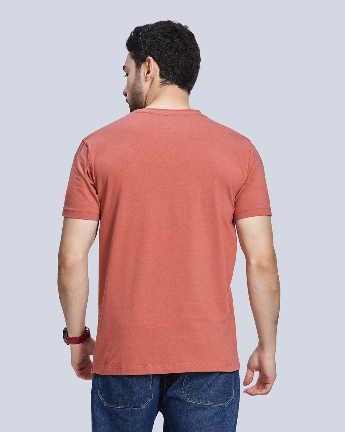 Rust Graphic Print Round Neck Cotton T-Shirt