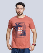 Rust Graphic Print Round Neck Cotton T-Shirt