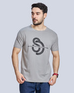 Steel Grey Graphic Print Round Neck Cotton T-Shirt