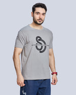 Steel Grey Graphic Print Round Neck Cotton T-Shirt