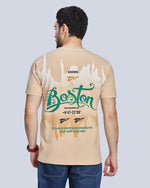 Skin Color Printed Round Neck Cotton T-Shirt