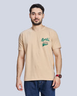 Skin Color Printed Round Neck Cotton T-Shirt