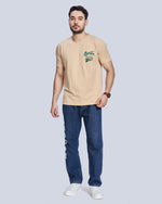 Skin Color Printed Round Neck Cotton T-Shirt