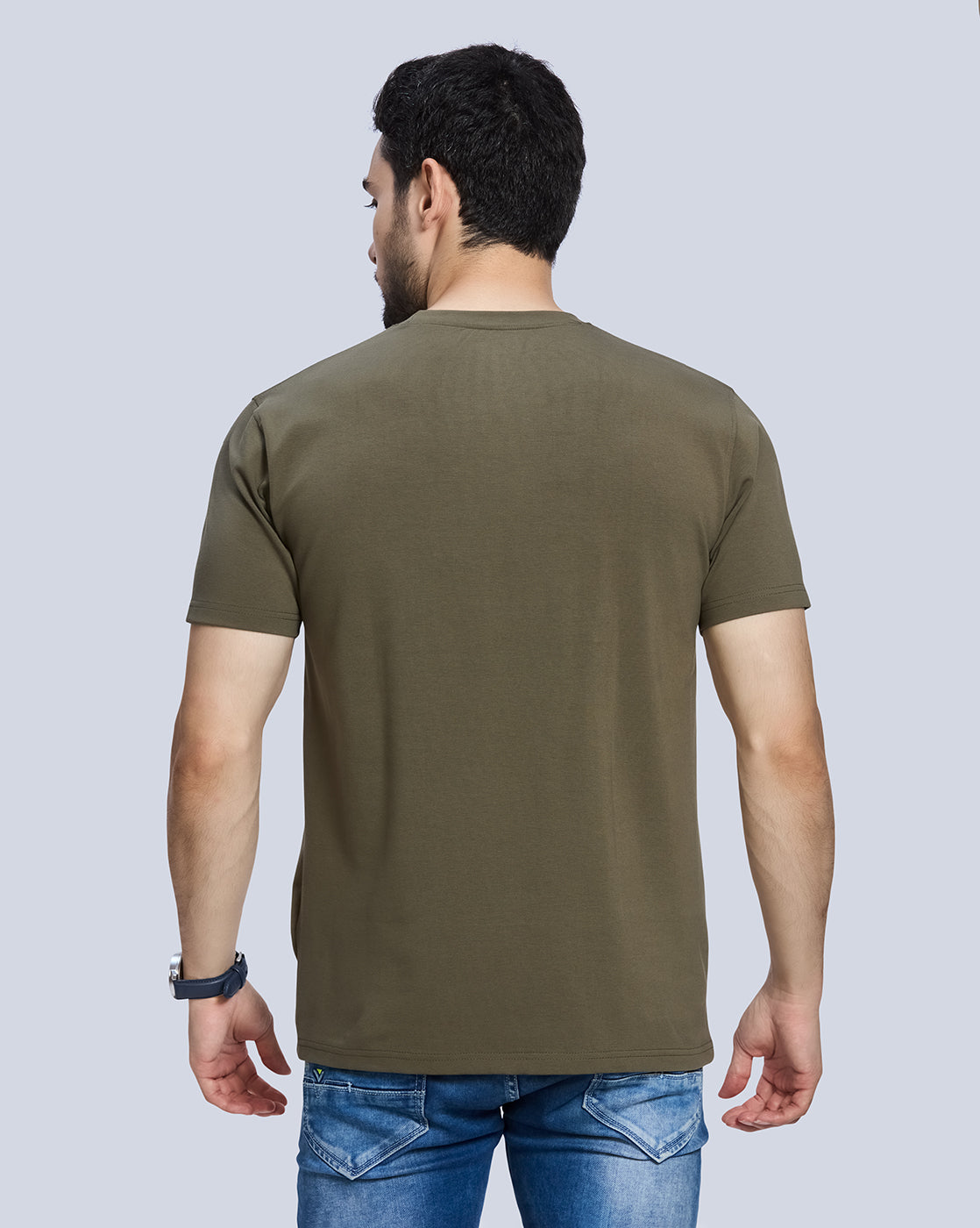 Olive Green Graphic Print Round Neck Cotton T-Shirt