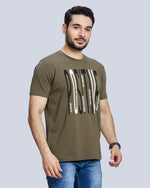 Olive Green Graphic Print Round Neck Cotton T-Shirt