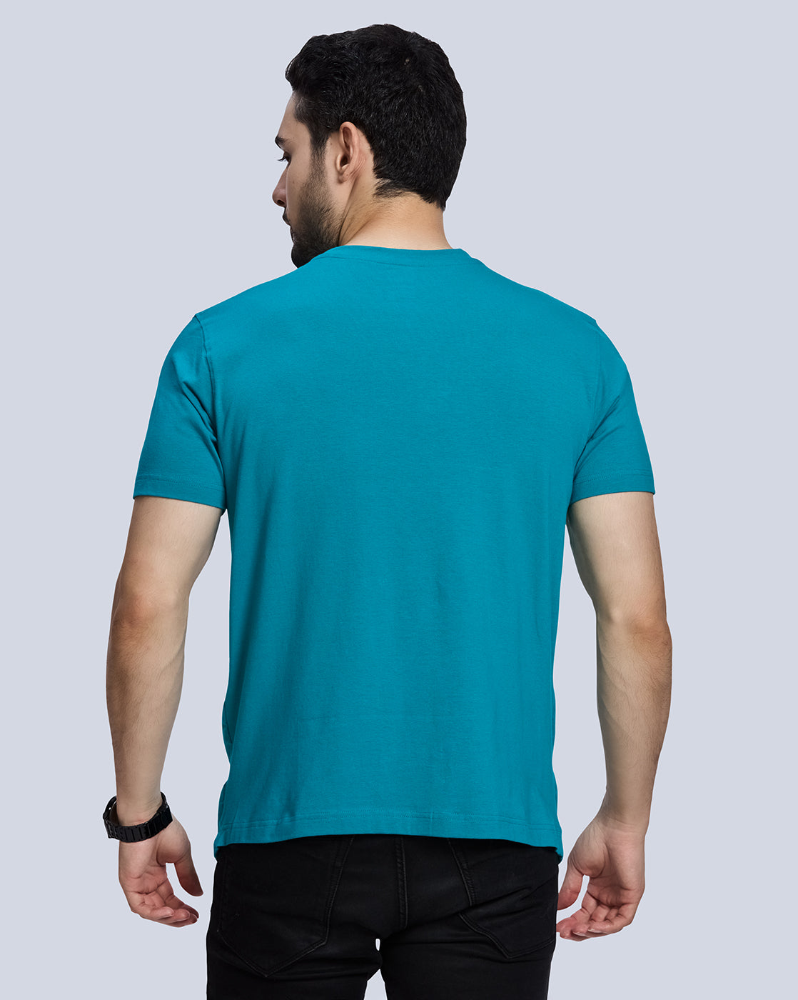 Blue Graphic Print Round Neck Cotton T-Shirt