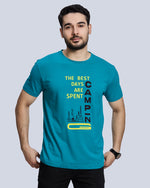 Blue Graphic Print Round Neck Cotton T-Shirt