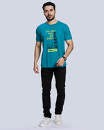 Blue Graphic Print Round Neck Cotton T-Shirt