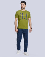 Green Printed Round Neck Cotton T-Shirt