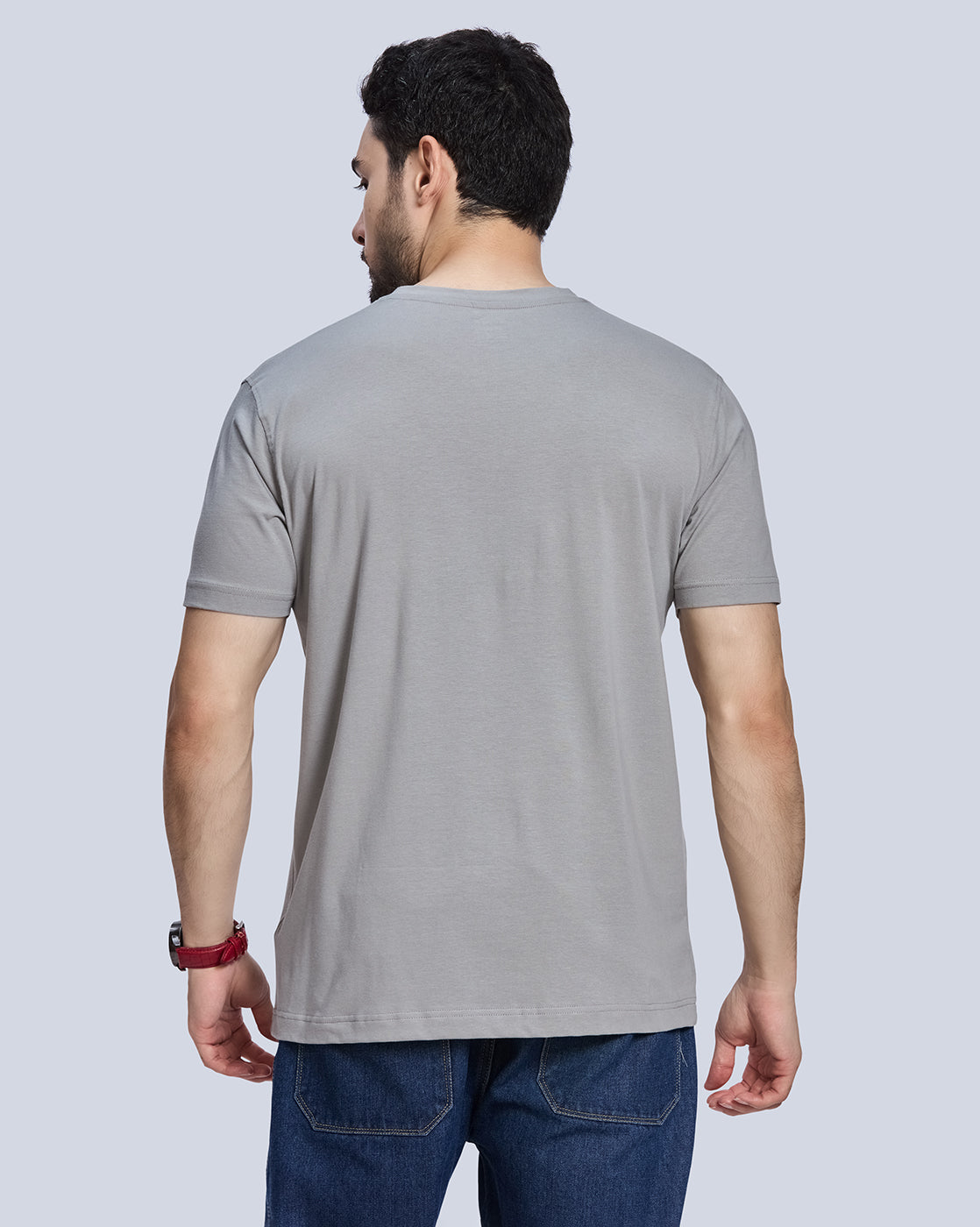 Steel Grey Graphic Print Round Neck Cotton T-Shirt