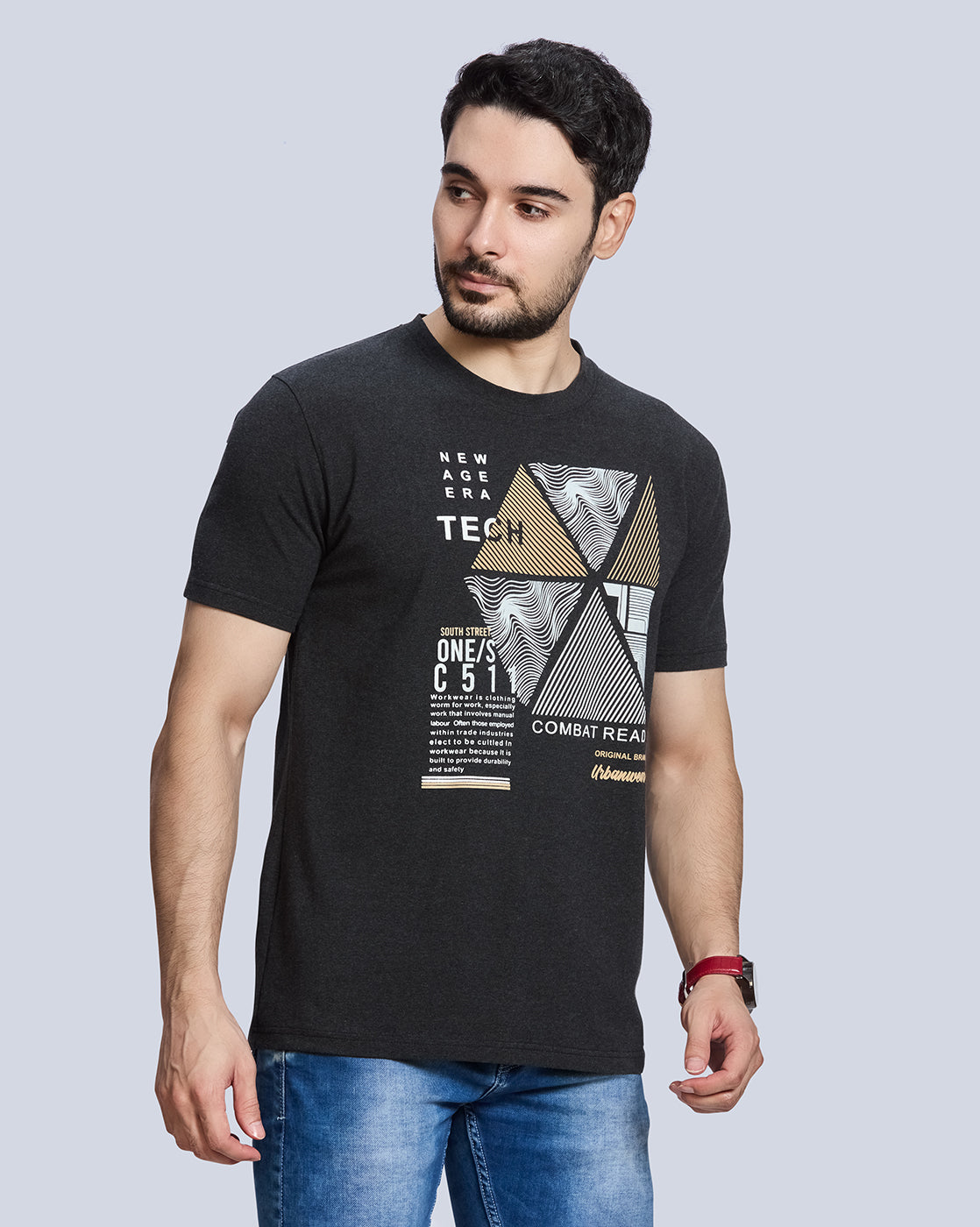 Charcoal Milg Graphic Print Round Neck Cotton T-Shirt