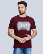 Marron Printed Round Neck Cotton T-Shirt