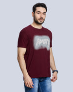 Marron Printed Round Neck Cotton T-Shirt