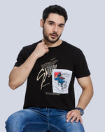 Black Printed Round Neck Cotton T-Shirt