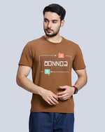 Khaki Printed Round Neck Cotton T-Shirt