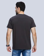 Dark Grey Printed Round Neck Cotton T-Shirt