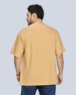 Beige Round Neck Drop Shoulder Cotton T-Shirt