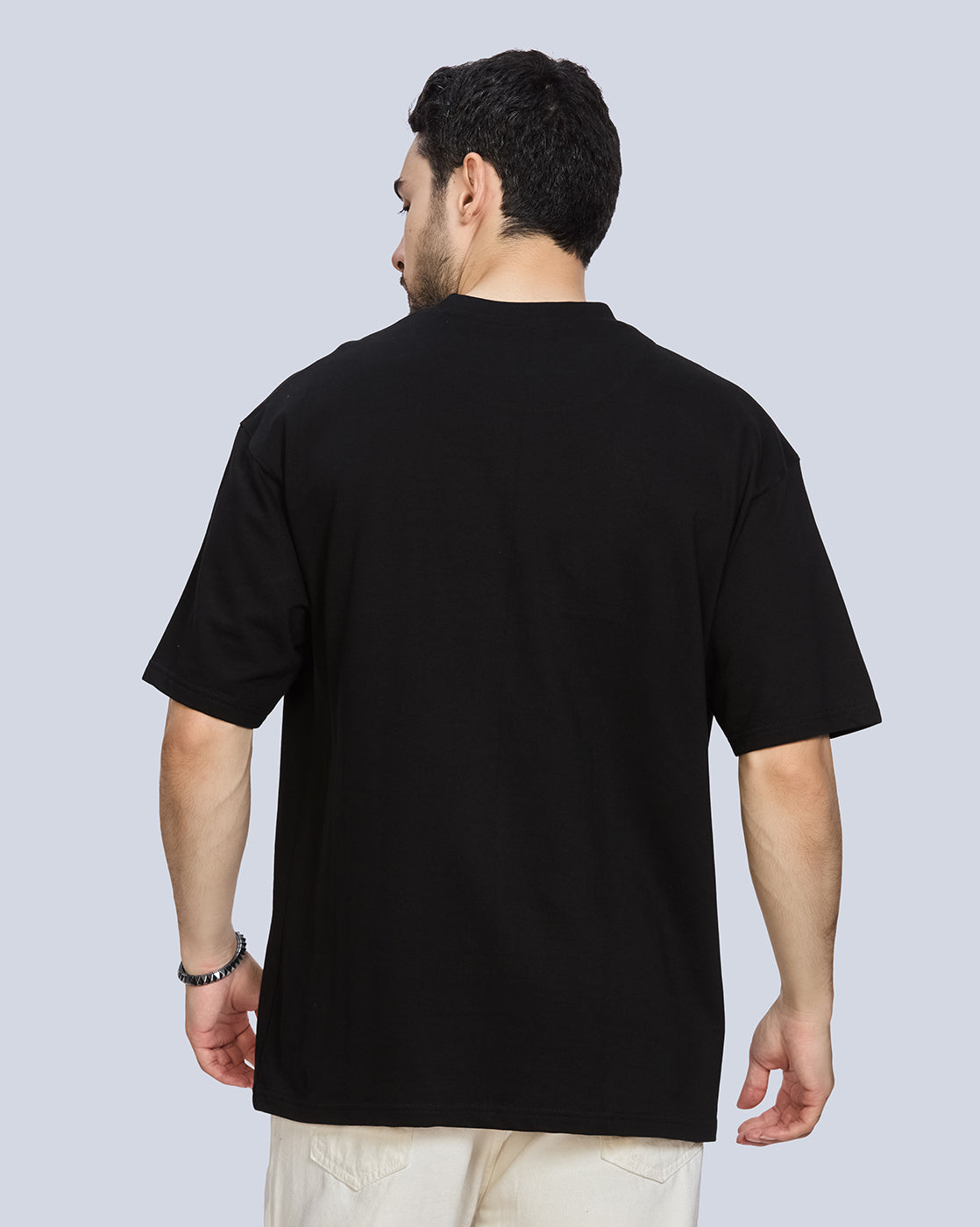Black Round Neck Drop Shoulder Cotton T-Shirt