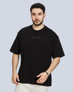Black Round Neck Drop Shoulder Cotton T-Shirt