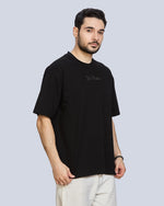 Black Round Neck Drop Shoulder Cotton T-Shirt