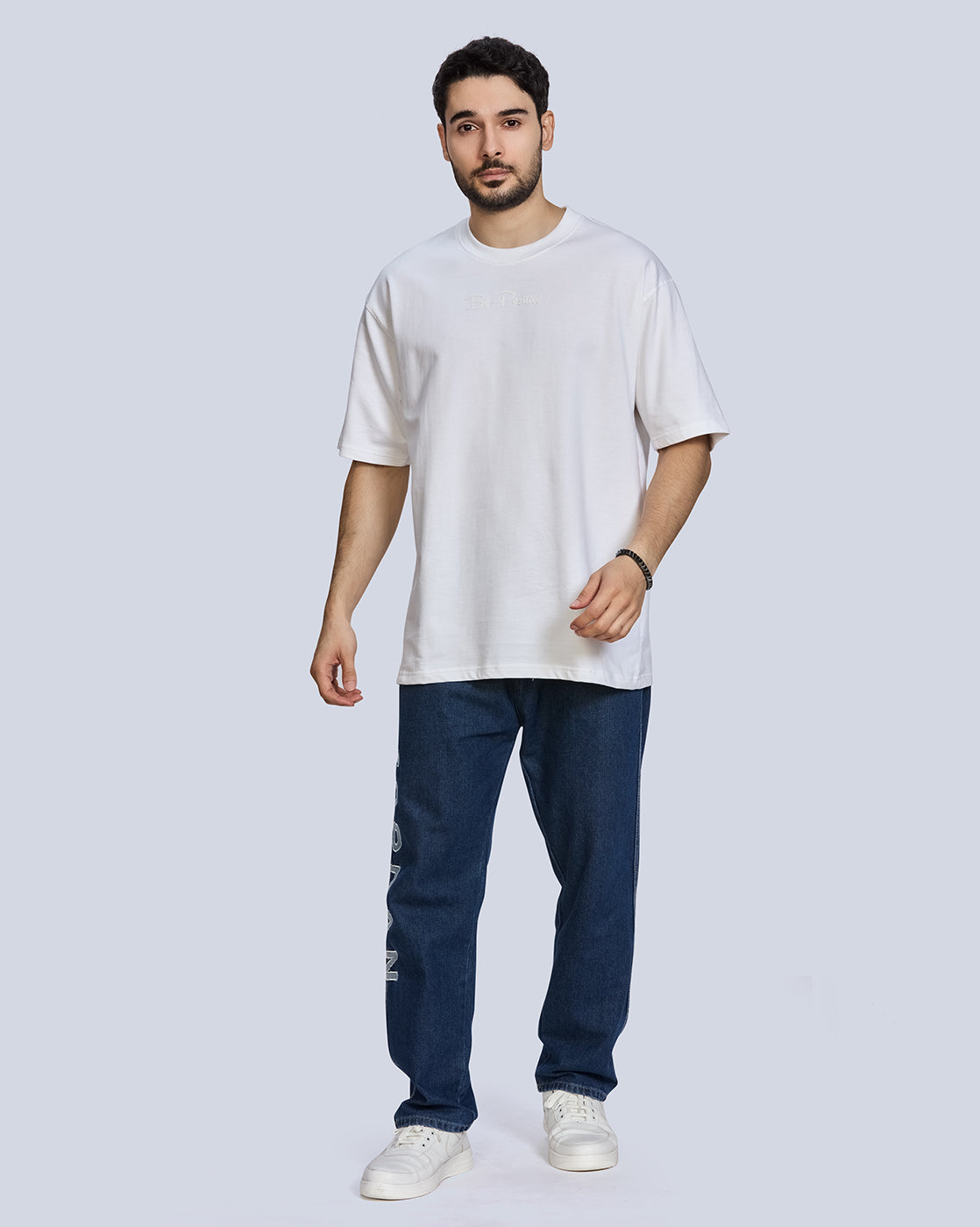 White Round Neck Drop Shoulder Cotton T-Shirt