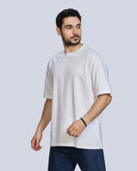 White Round Neck Drop Shoulder Cotton T-Shirt