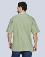 Mint Green Round Neck Drop Shoulder Cotton T-Shirt
