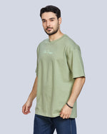 Mint Green Round Neck Drop Shoulder Cotton T-Shirt