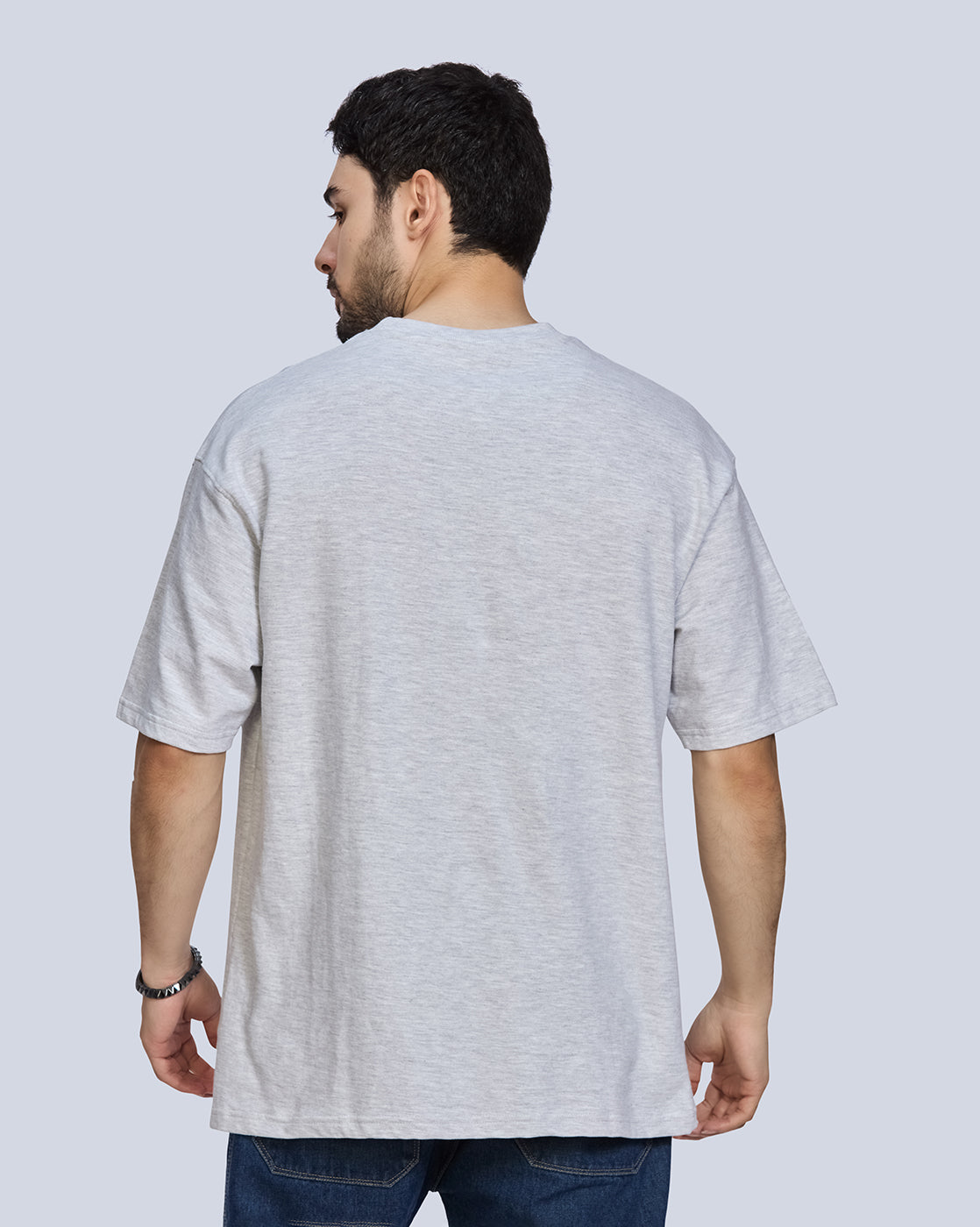 Grey Milange Round Neck Drop Shoulder Cotton T-Shirt